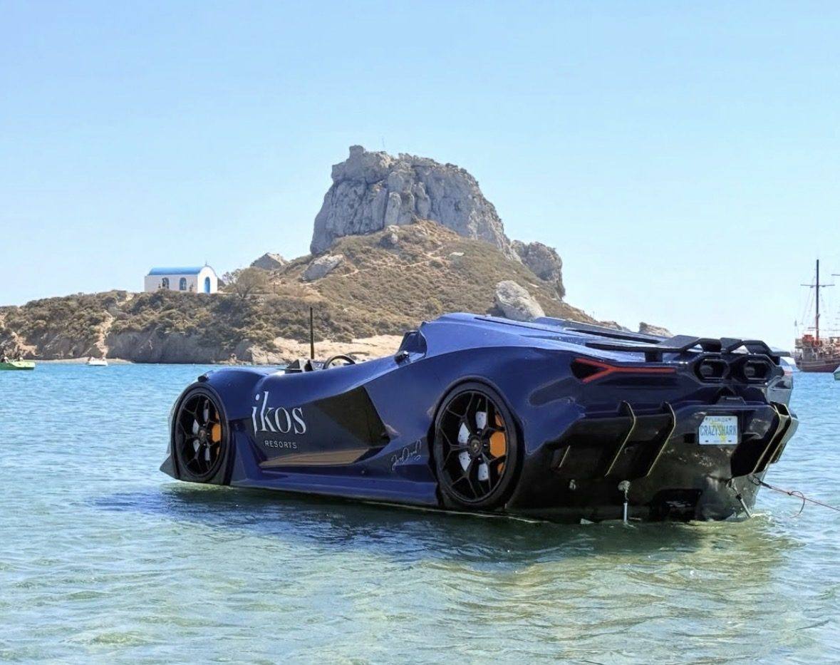 Lambo Jet Car in front of Kastri Island