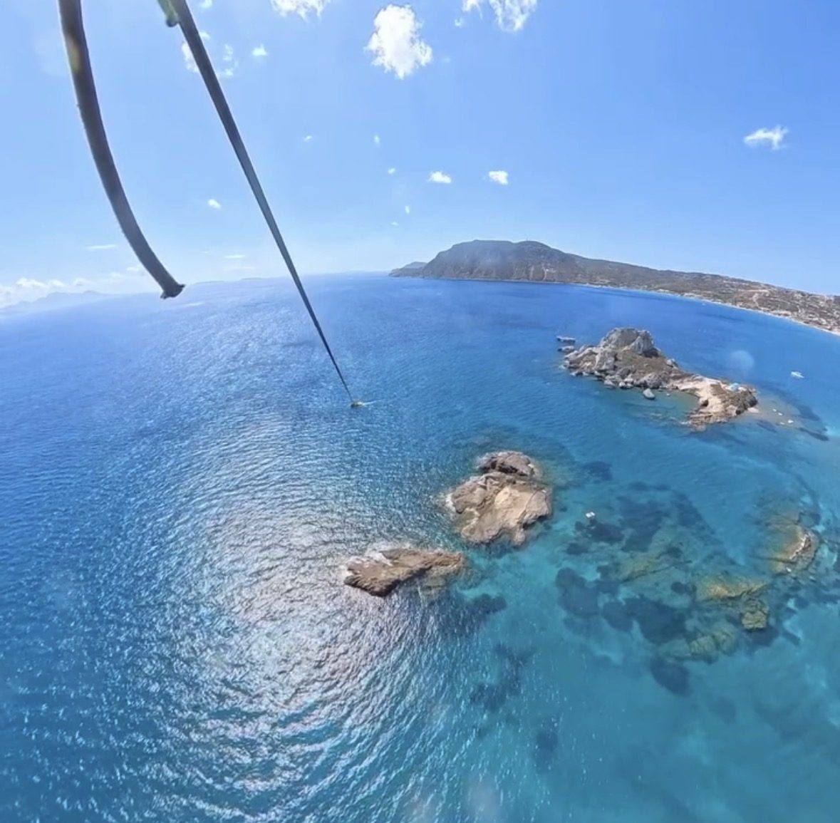 Aerial view from parasailing - Kastri Island and the bay